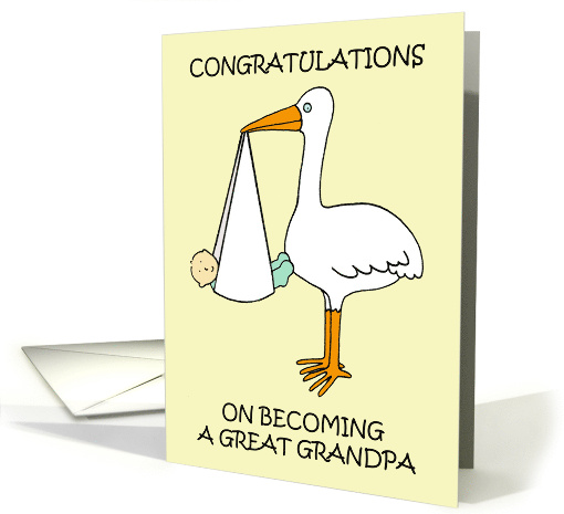 Congratulations on Becoming a Great Grandpa Cartoon Stork & Baby card