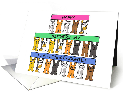 Happy Mother's Day to Bonus Daughter Cartoon Cats Holding Banners card
