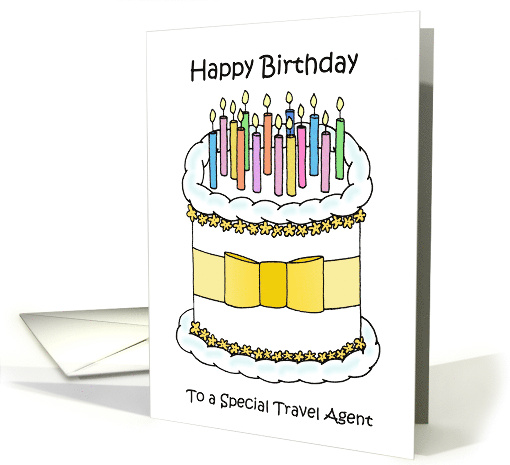 Happy Birthday to Travel Agent Cartoon Cake and Candles card (1681658)