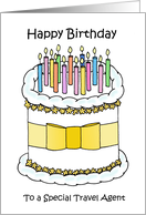 Happy Birthday to Travel Agent Cartoon Cake and Candles card