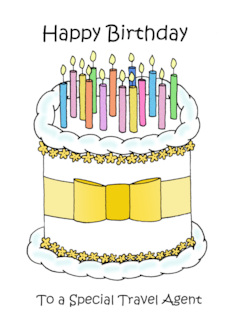 Happy Birthday to Travel Agent Cartoon Cake and Candles