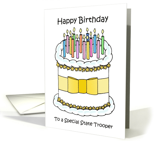 Happy Birthday to State Trooper Cartoon Cake and Candles card