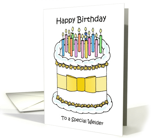 Happy Birthday to Welder Cartoon Cake and Candles card (1681666)