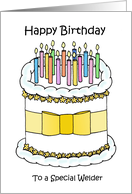 Happy Birthday to Welder Cartoon Cake and Candles card