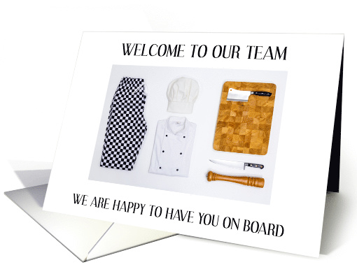 Welcome Aboard to the Team New Chef Chef Whites and Kitchen Tools card