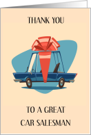 Thank You to Car Salesman Retro Vehicle with Bow Tied Around it card