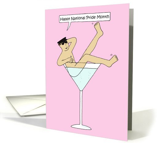 National Pride Month June Man Reclining in Giant Cocktail Glass card