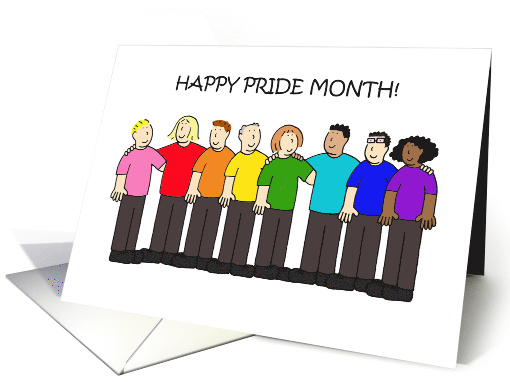 National Pride Month June Cartoon Group Wearing Rainbow Colors card