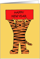 Chinese New Year of the Tiger 2034 Cartoon Tiger Holding a Banner card