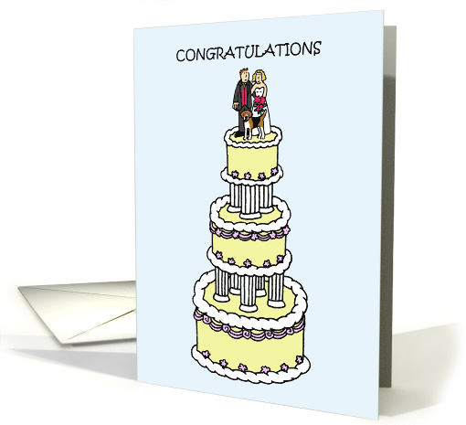 Congratulations Bride and Groom and Beagle Dog Wedding Cake card