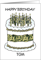 Happy Birthday Camouflage Cake and Candles to Personalize Any Name card