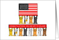 Congratulations Off to College Cartoon Cats Holding USA Flag card