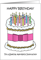 Happy Birthday to Aerobics Instructor Cake and Lit Candles card