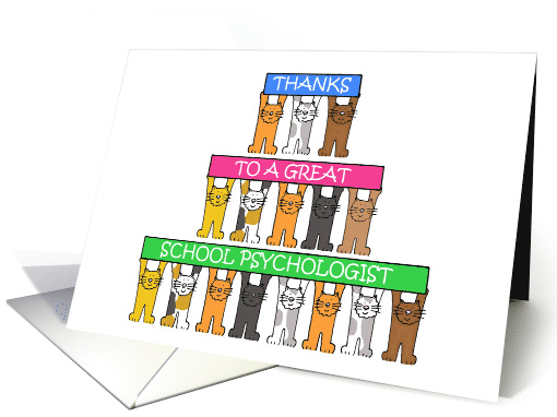 Thank You to School Psychologist Cartoon Cats Holding Banners card