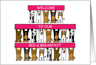 Welcome to Our Bed and Breakfast Cartoon Dogs Holding Up Banners card