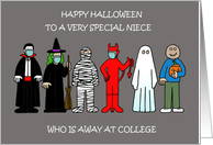 To Niece Happy Halloween Away at College Characters in Costumes card