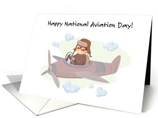 National Aviation Day August 19th Cartoon of Retro Plane card
