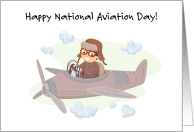 National Aviation Day August 19th Cartoon of Retro Plane card