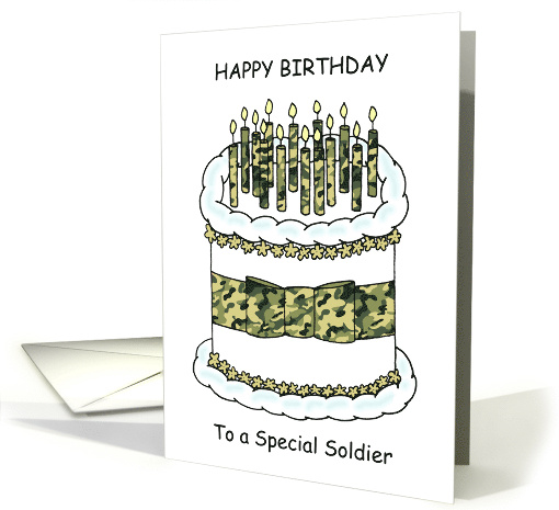 Happy Birthday to Soldier Camouflage Cake and Candles card (1695224)