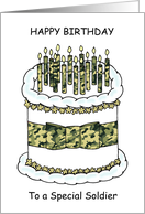 Happy Birthday to Soldier Camouflage Cake and Candles card