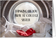 Thinking of You Away at College Sister Red Sock in White Washing card