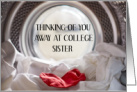 Thinking of You Away at College Sister Red Sock in White Washing card