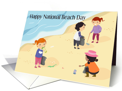 National Beach Day Children Litter Picking on the Sand card (1696934)