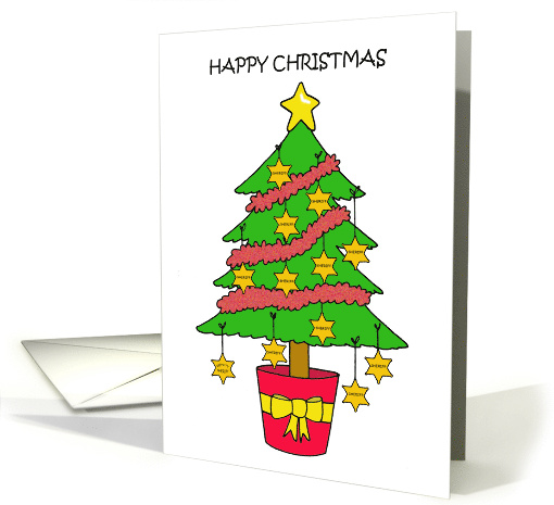 Happy Christmas Sheriff Cartoon Tree with Badge Baubles card (1698458)