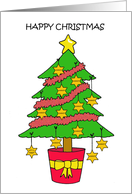 Happy Christmas Sheriff Cartoon Tree with Badge Baubles card