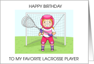 Happy Birthday Lacrosse Player Female Goalie Cartoon card