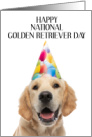 National Golden Retriever Day February 3rd Dog Wearing a Party Hat card