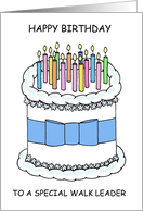 Happy Birthday to Walk Leader Cartoon Cake and Lit Candles card