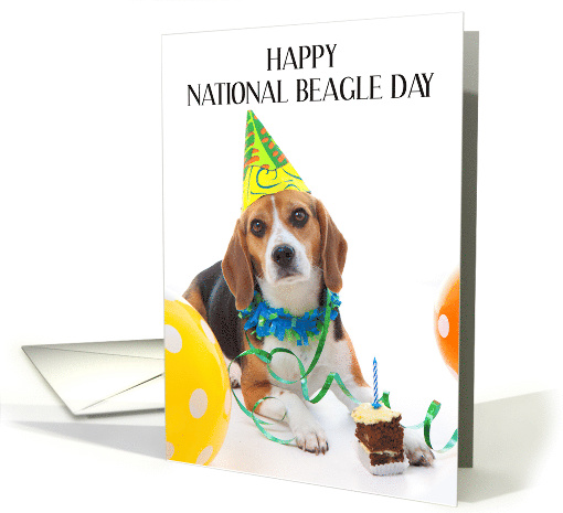 National Beagle Day April 22nd Dog in Party Hat with Cake card
