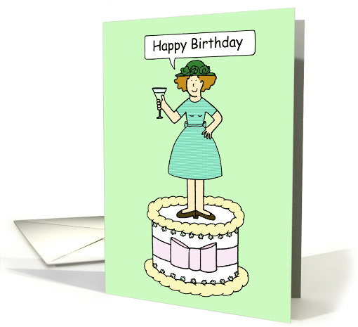 Happy Birthday Lady Wearing Green Hat on a Giant Cake card (1702230)