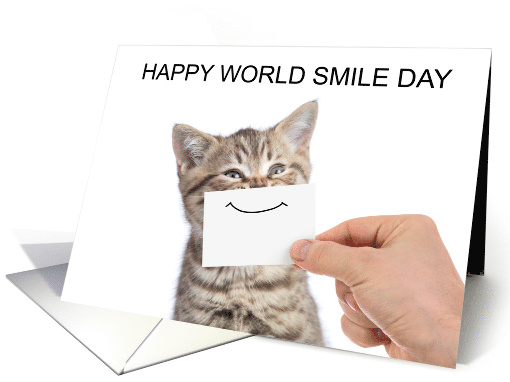 Happy World Smile Day Tabby Kitten with a Paper Smile card (1703654)