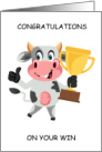 Congratulations Prize Cow at the County Fair Cartoon Cow with Trophy card