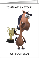 Congratulations on Win At County Fair Horse with Golden Trophy card
