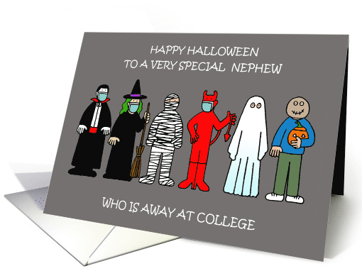 Happy Halloween To Nephew Away at College Spooky Characters card