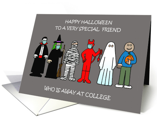 Happy Halloween To Friend Away at College Spooky Characters card