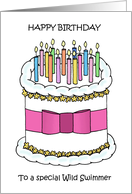 Happy Birthday to Wild Swimmer Illustrated Cake and Candles card