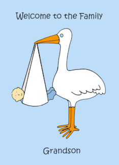 Welcome to the Family Grandson Cartoon Stork and Baby Boy