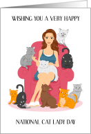 National Cat Lady Day April 19th Woman Surrounded by Cats card