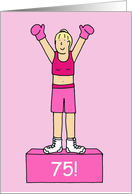 75th Birthday Cartoon Lady Boxer in Pink card