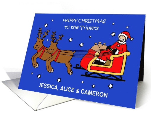 Happy Christmas to the Triplets to Customise Any Names card (1709910)