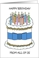 Happy Birthday from the Group from All of us Cake and Candles Blue Ribbon card