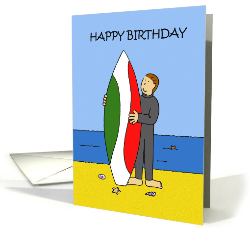Happy Birthday Surfer Tween Boy Cartoon Boy on the Beach card