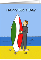 Happy Birthday Surfer Tween Boy Cartoon Boy on the Beach card