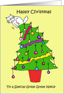 Happy Christmas Great Great Niece White Cat up a Festive Tree card