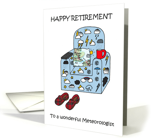 Happy Retirement to Meteorologist Weather Anchor Cartoon Armchair card