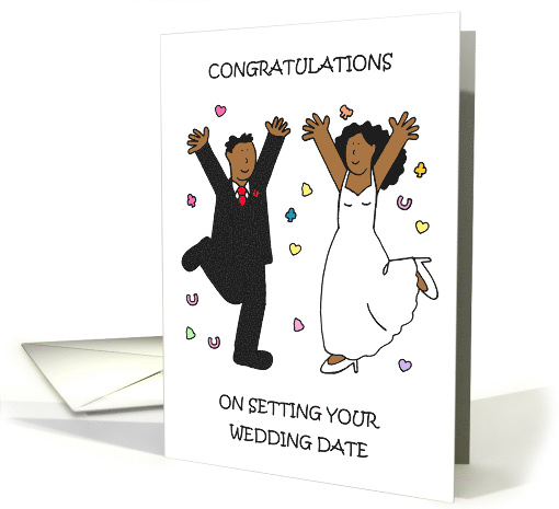 Congratulations on Setting Wedding Date Bride Groom and Confetti card